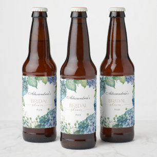 Personalisieren Sie Brautparty Blue Hydrangeas Bierflaschenetikett