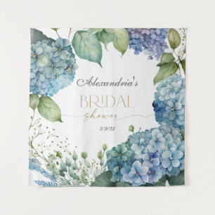 Personalisieren Sie Brautparty Blue Hydrangeas Wandteppich