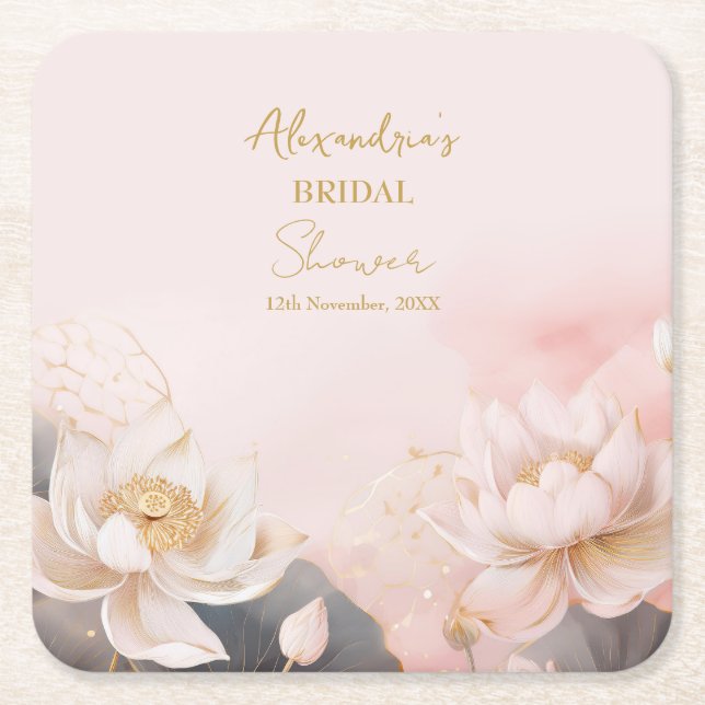 Personalisieren Sie Brautparty Pink Lotus Nr. 7 Rechteckiger Pappuntersetzer (Vorderseite)