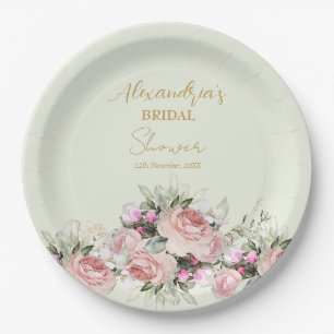 Personalisieren Sie Brautparty Pink Rose Bouquet Pappteller