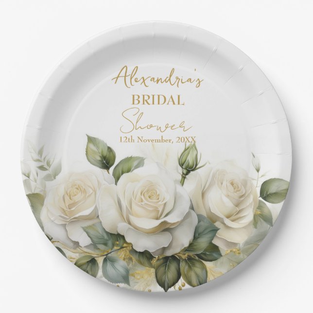 Personalisieren Sie Brautparty White Roses Pappteller (Vorderseite)