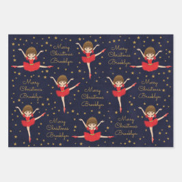 Personalisieren Sie Brünetten Weihnachtsballerina Geschenkpapier Set