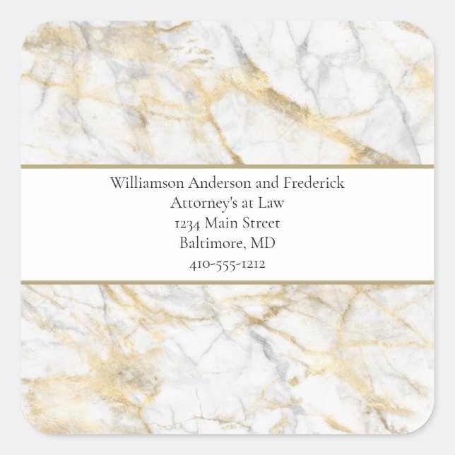 Personalisieren Sie Business Gold Weißgraumarmor Quadratischer Aufkleber (Vorderseite)