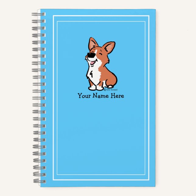 Personalisieren Sie Cartoon Corgi Niedlich Aquamar Notizbuch (Vorderseite)
