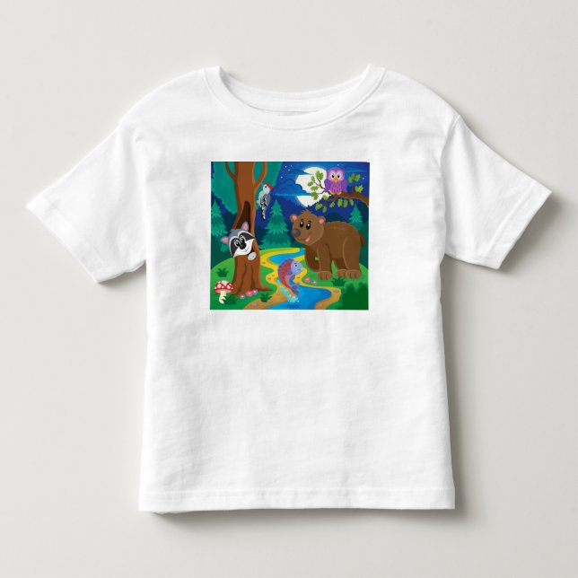 Personalisieren Sie Cartoon Stream Forest Animals Kleinkind T-shirt (Vorderseite)