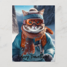 Personalisieren Sie Cat Ski auf den schneebedeckte Postkarte