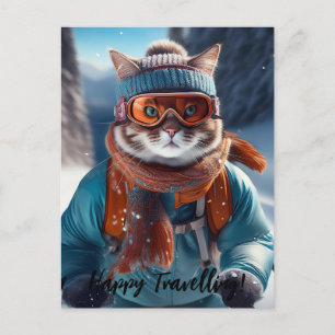 Personalisieren Sie Cat Ski auf den schneebedeckte Postkarte