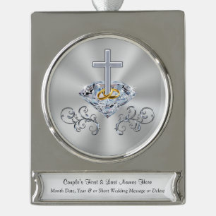 Personalisieren Sie Christliche Hochzeitsgeschenke Banner-Ornament Silber
