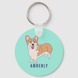 Personalisieren Sie Corgi Dog Mint Green Schlüsselanhänger