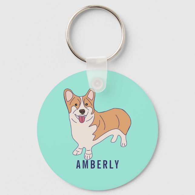 Personalisieren Sie Corgi Dog Mint Green Schlüsselanhänger (Vorderseite)
