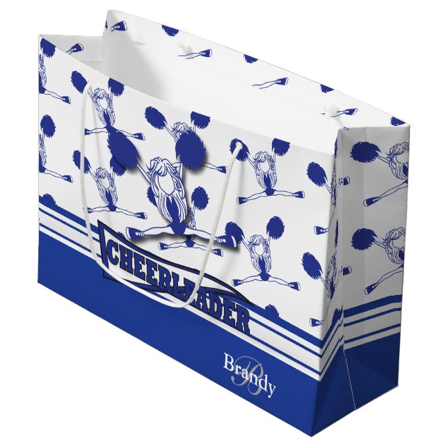 Personalisieren Sie Dark Blue 📣 Cheerleader Große Geschenktüte (Vorderseite Schrägansicht)