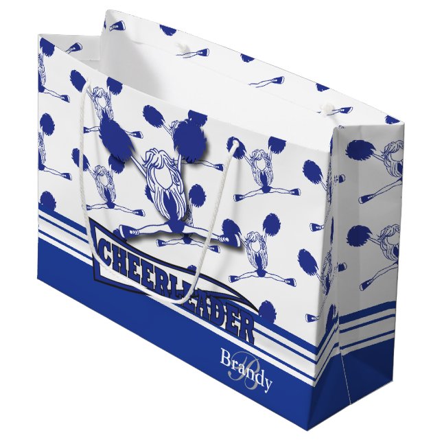 Personalisieren Sie Dark Blue Cheerleader Große Geschenktüte (Vorderseite Schrägansicht)