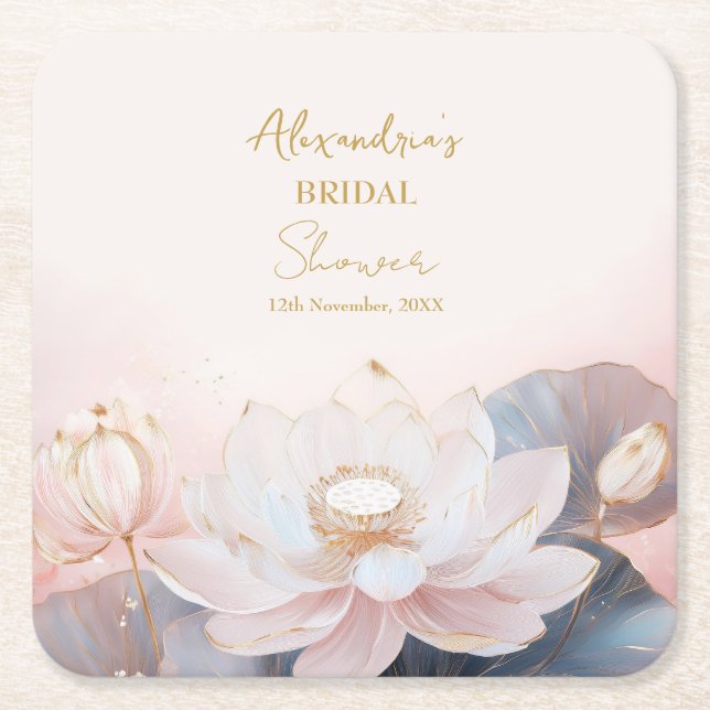 Personalisieren Sie das Brautparty Pink Lotus No 9 Rechteckiger Pappuntersetzer (Vorderseite)