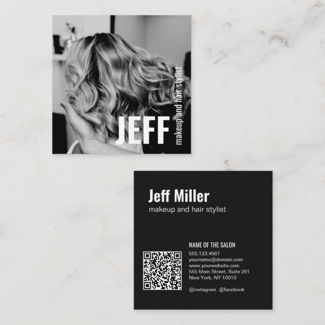 Personalisieren Sie das Foto Minimalistischen Fris Quadratische Visitenkarte (Vorne/Hinten)
