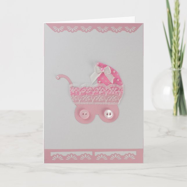 Personalisieren Sie das Mädchen Pink Stroller mit  Karte (Vorderseite)