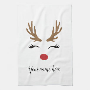 Personalisieren Sie das süße Weihnachtsrentiergesi Geschirrtuch