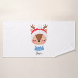 Personalisieren Sie das Weihnachtsschlaf-Rentier-G Badehandtuch