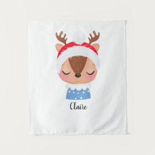 Personalisieren Sie das Weihnachtsschlaf-Rentier-G Wandteppich