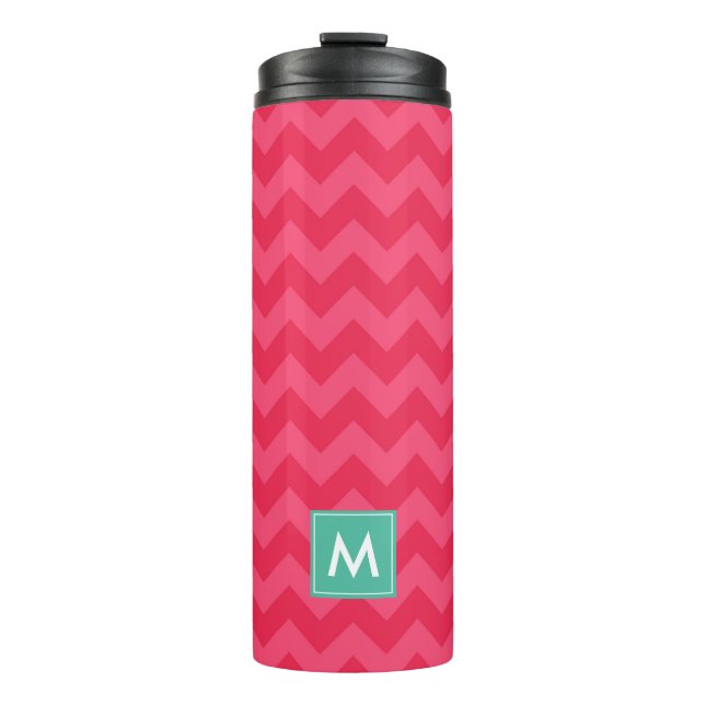 Personalisieren Sie das Zickzack Monogramm Preppy  Thermosbecher (Vorderseite)