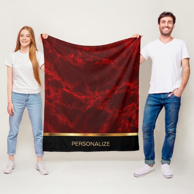 Personalisieren Sie Deep Red Marble und Gold Fleecedecke (Beispiel)