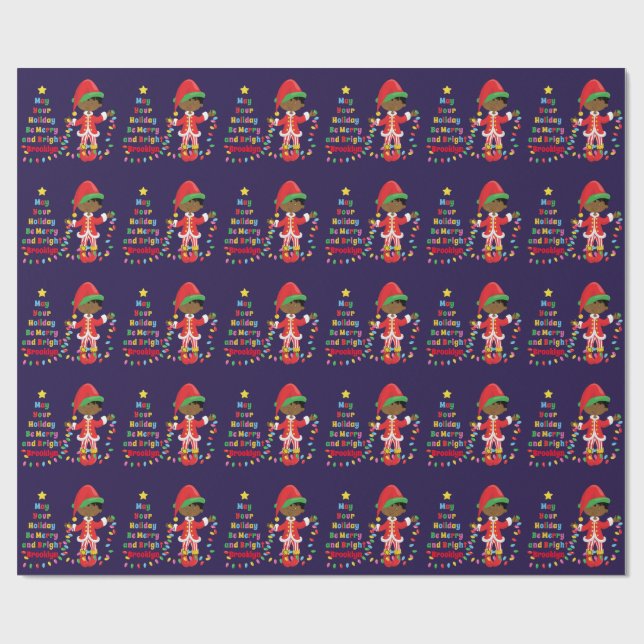 Personalisieren Sie den Afroamerikaner Elf Geschenkpapier (Flach)
