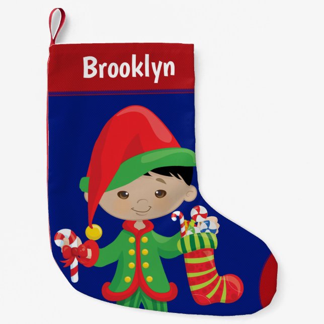 Personalisieren Sie den asiatischen Boy Elf Kleiner Weihnachtsstrumpf (Vorderseite)