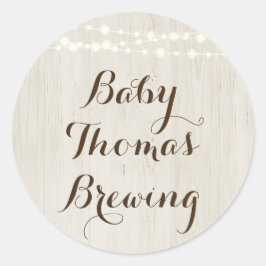 Personalisieren Sie den Babynamen - Rustic Baby Sh Runder Aufkleber