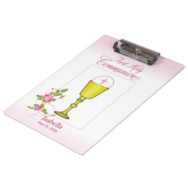 Personalisieren Sie den Mädchennamen Rosa erste he Klemmbrett (Schrägansicht)