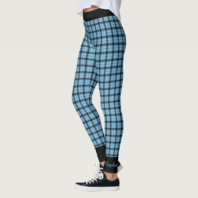 Personalisieren Sie den Namen Blue Black Kariert,  Leggings (Links)