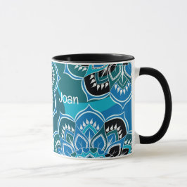 Personalisieren Sie den Namen Blue Paisley Black I Tasse