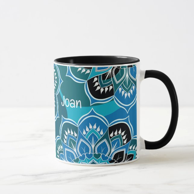 Personalisieren Sie den Namen Blue Paisley Black I Tasse (Rechts)