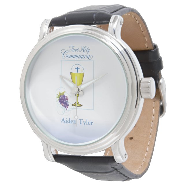 Personalisieren Sie den Namen Boy First Communion  Armbanduhr (Schrägansicht)