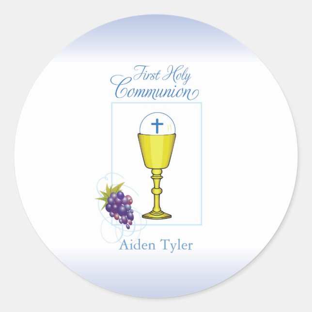 Personalisieren Sie den Namen Boy First Communion  Runder Aufkleber (Vorderseite)