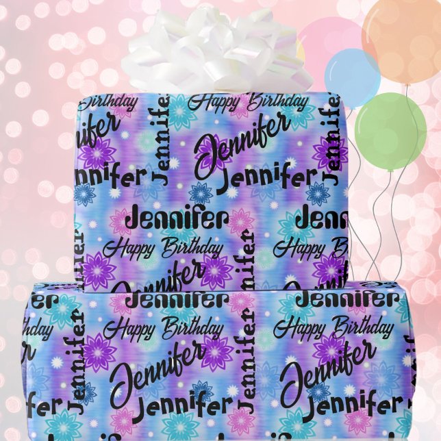 Personalisieren Sie den Namen Happy Birthday Pink  Geschenkpapier (Von Creator hochgeladen)