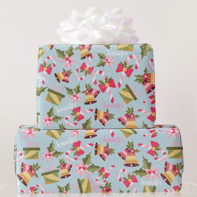 Personalisieren Sie den Namen in Pink White Niedli Geschenkpapier (Von Creator hochgeladen)
