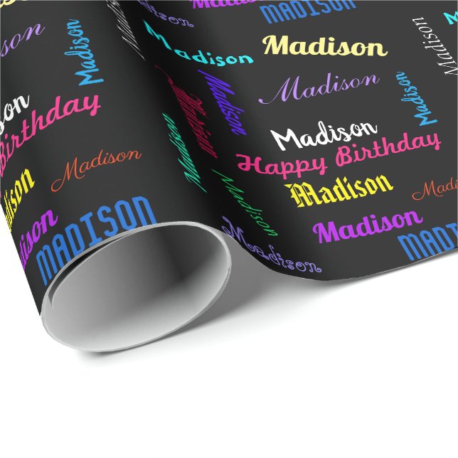 Personalisieren Sie den Namen kühne Farben Happy G Geschenkpapier (Rolleneckpunkt)