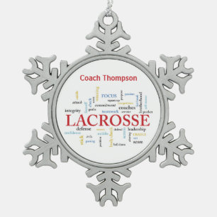 Personalisieren Sie den Namen Lacrosse Coach mithi Schneeflocken Zinn-Ornament