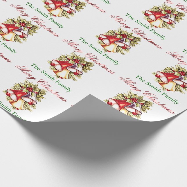Personalisieren Sie den Namen Weihnachtsbaumglocke Geschenkpapier (Ecke)