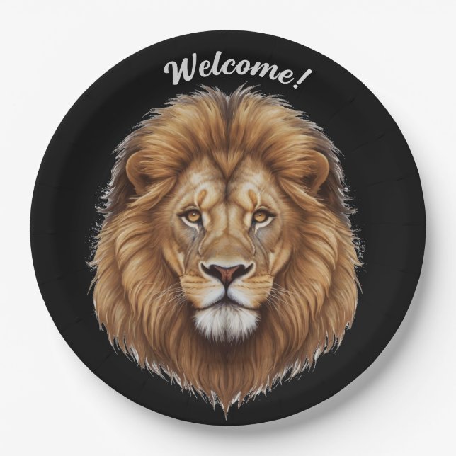 Personalisieren Sie den Namen Wild Male Lion Pappteller (Vorderseite)