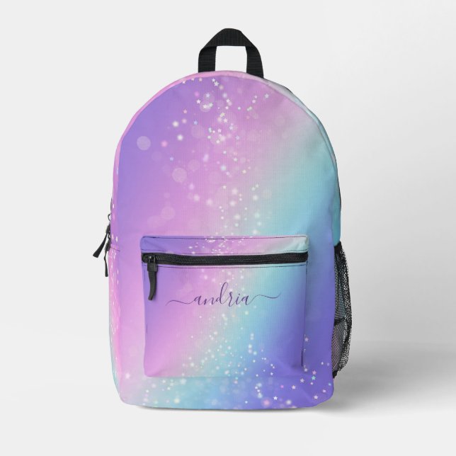 Personalisieren Sie den Skriptnamen, Bokeh Stars L Bedruckter Rucksack (Vorderseite)