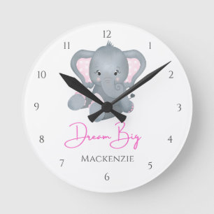 Personalisieren Sie den Traum Big Pink Gray Elepha Runde Wanduhr