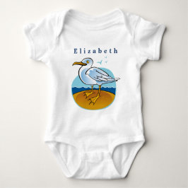 Personalisieren Sie den Vogelseagull am Brown Sand Baby Strampler