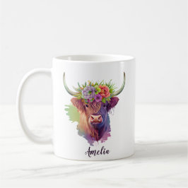 Personalisieren Sie die Blume des Hochland-Kuh-Kro Kaffeetasse