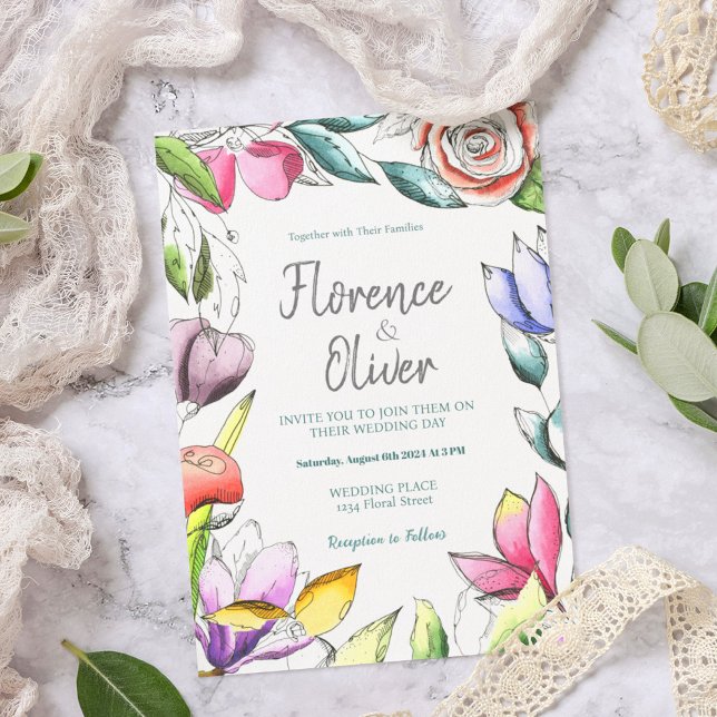 Personalisieren Sie die blumengeschmückte Hochzeit Einladung (Von Creator hochgeladen)