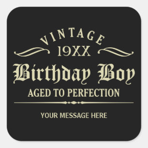 Personalisieren Sie die Funny Birthday Black Squar Quadratischer Aufkleber