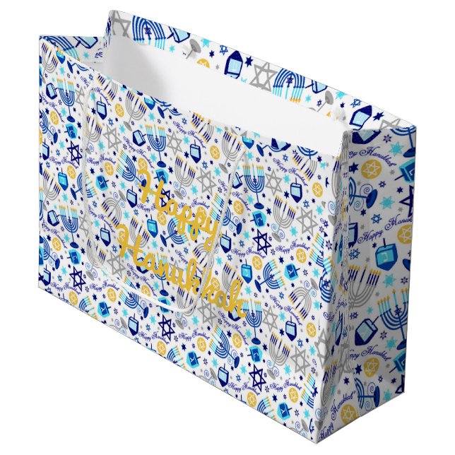 Personalisieren Sie die glückliche HANUKKAH Weihna Große Geschenktüte (Vorderseite Schrägansicht)