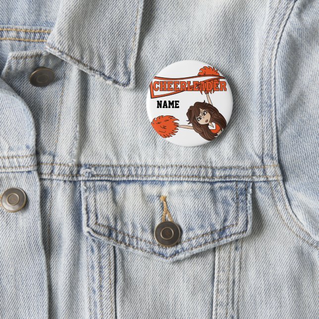 Personalisieren Sie die Niedliche Orange Cheerlead Button (Beispiel)