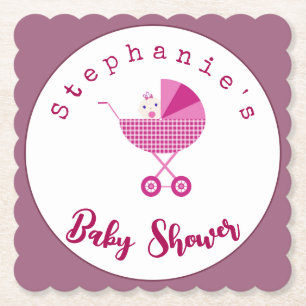 Personalisieren Sie die Pink Carriage Baby Dusche Untersetzer