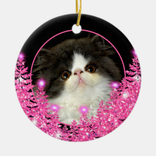 Personalisieren Sie die Rosa-glänzenden Evergreens Keramik Ornament