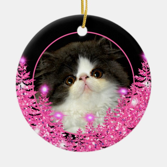 Personalisieren Sie die Rosa-glänzenden Evergreens Keramik Ornament (Vorne)